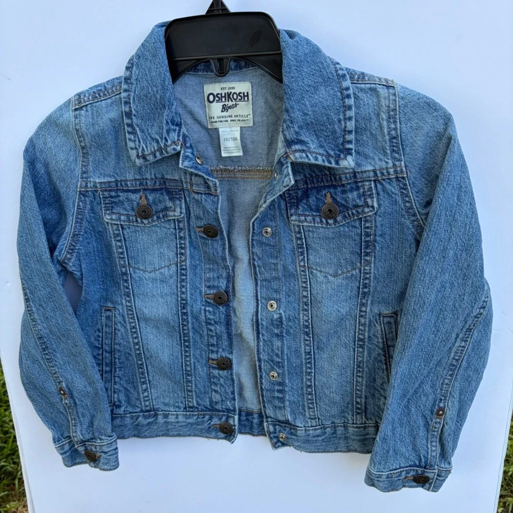 OshKosh Bgosh Kids‎ Denim Trucker Jacket Medium Wash Blue Cotton Size 10 10A
